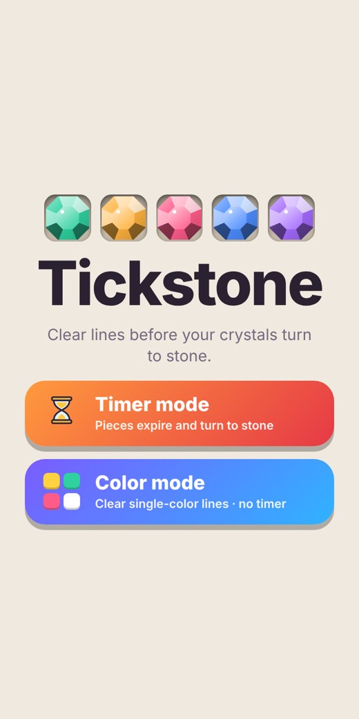 Tickstone start screen with Timer and Color modes
